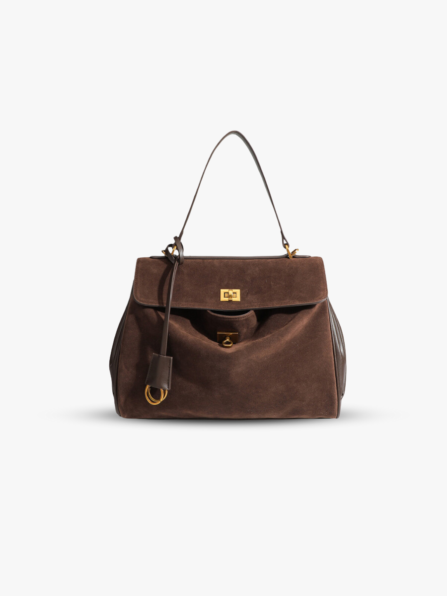 Gold-toned suede handbag
