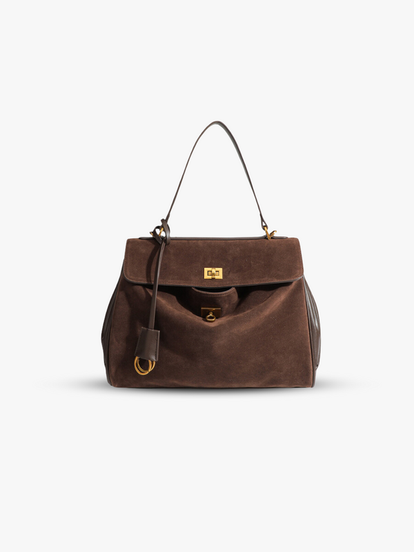 Gold-toned suede handbag