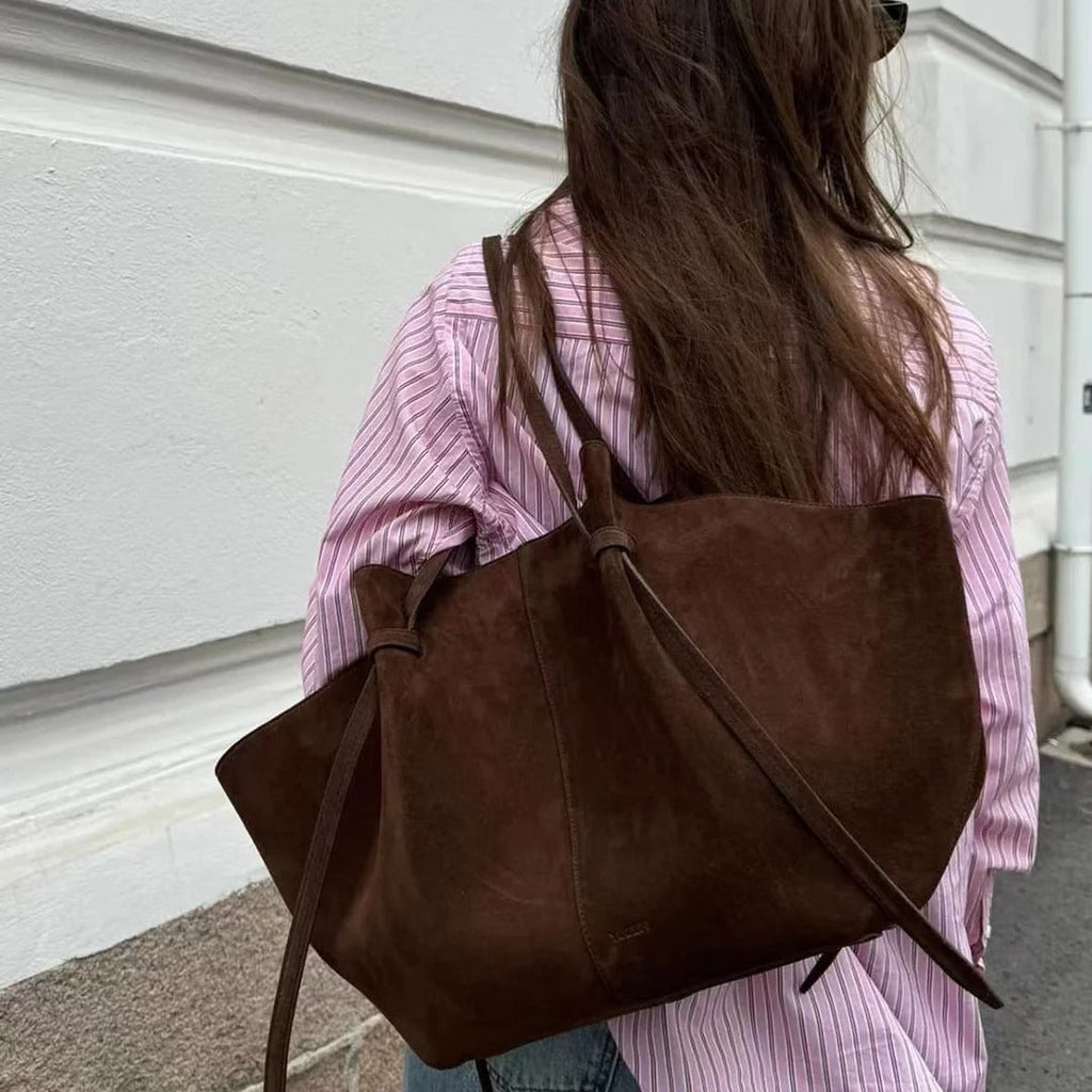 Oversized Suede Tote with Tie Detail
